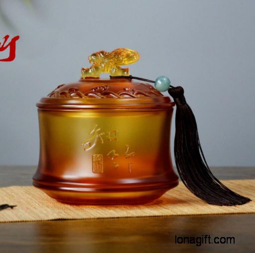 知竹琉璃茶葉罐（琥珀色）