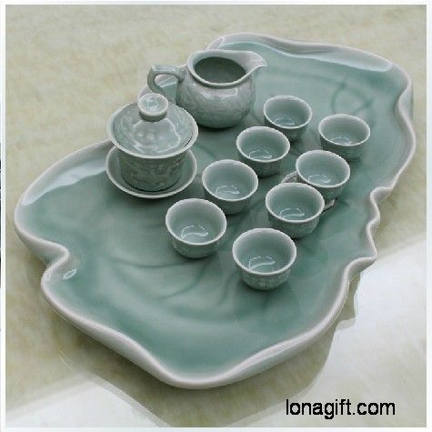 青瓷荷花陶瓷茶具
