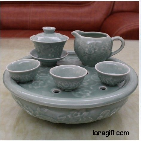 陶瓷青瓷浮龍茶具