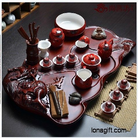 青岡木紅釉陶瓷茶具